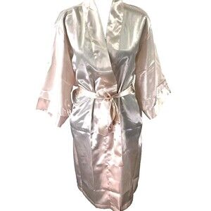 Pale Pink Sateen Wrap Belted Robe Size S/M Kimono Sleeve Bridal Honeymoon NWT